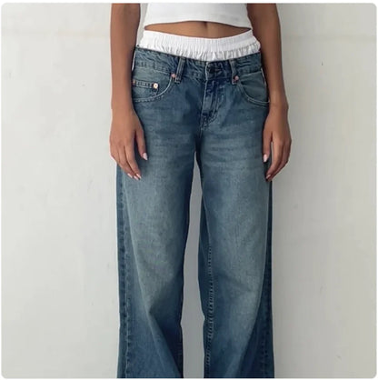 Retro Low Waist Straight Leg Jeans