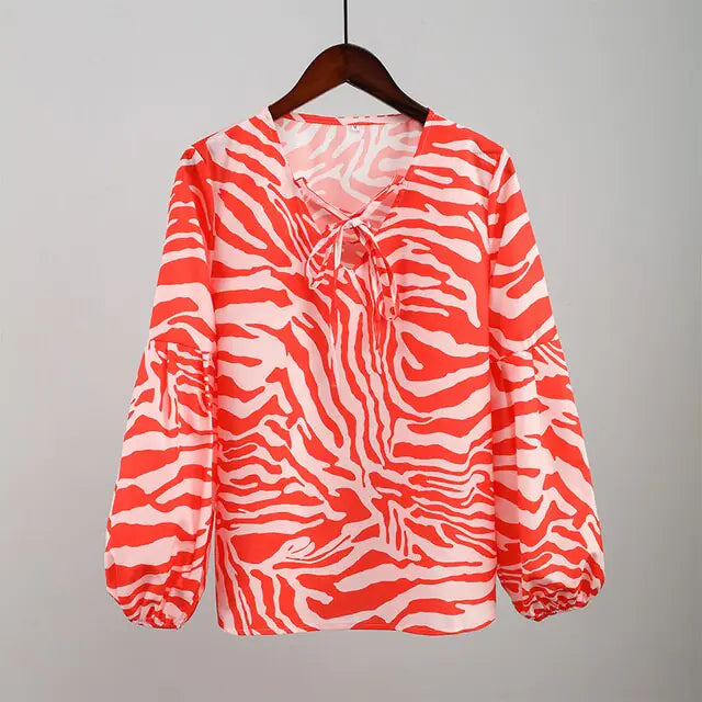 Zebra V-Neck Blouse