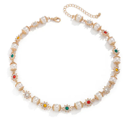 Saufé - Diamond Flower Pearl Necklace