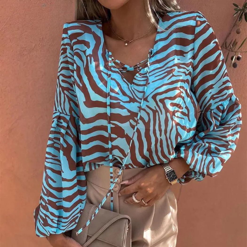 Zebra V-Neck Blouse