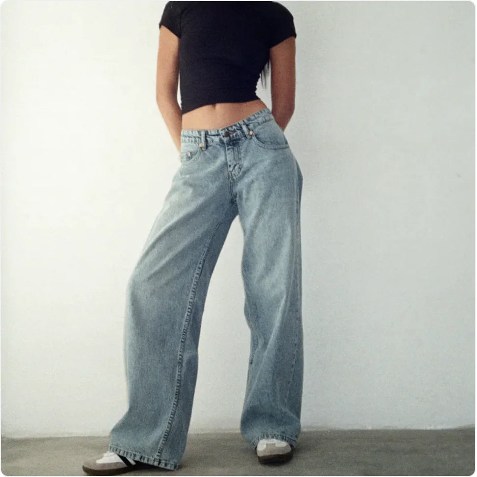 Retro Low Waist Straight Leg Jeans