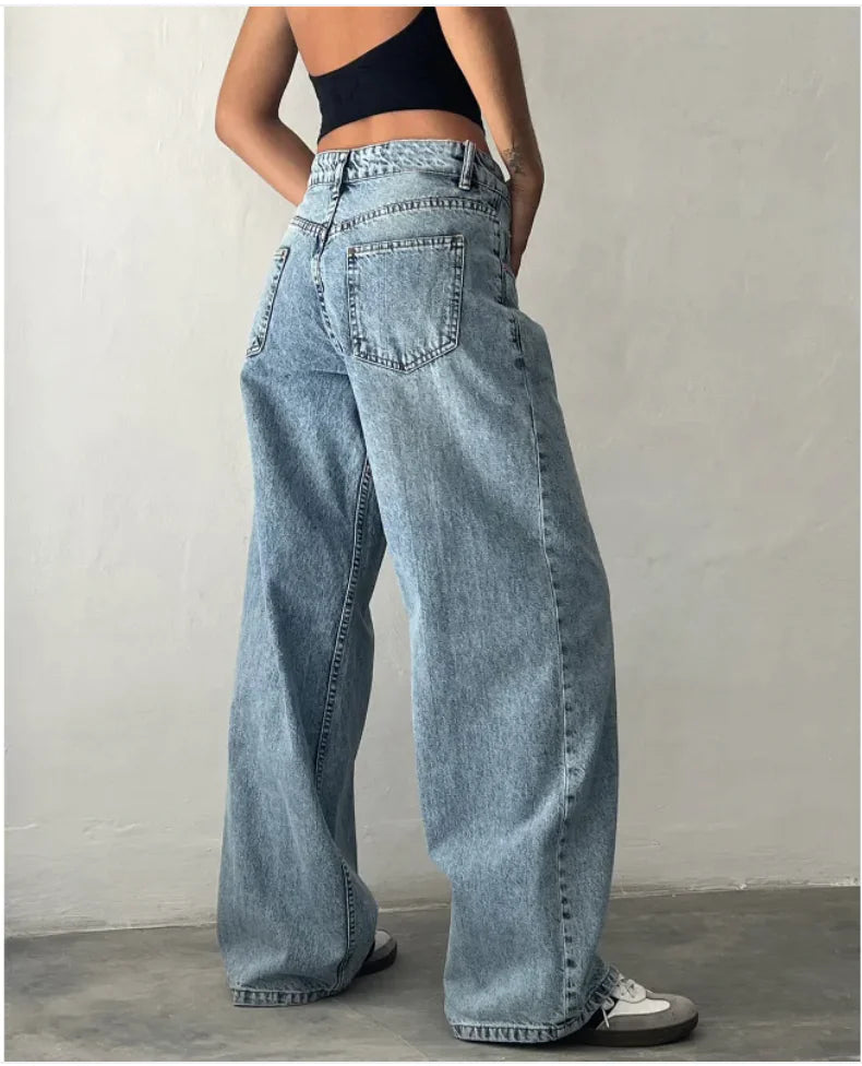 Retro Low Waist Straight Leg Jeans