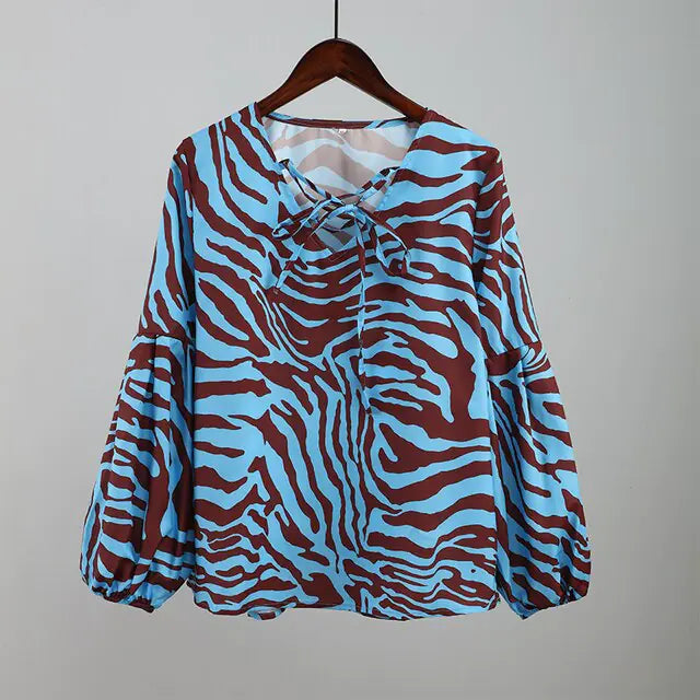 Zebra V-Neck Blouse