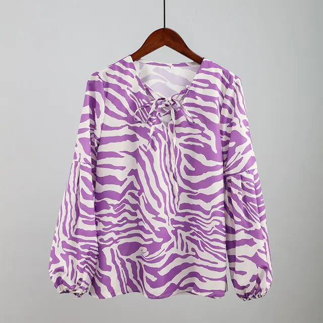 Zebra V-Neck Blouse