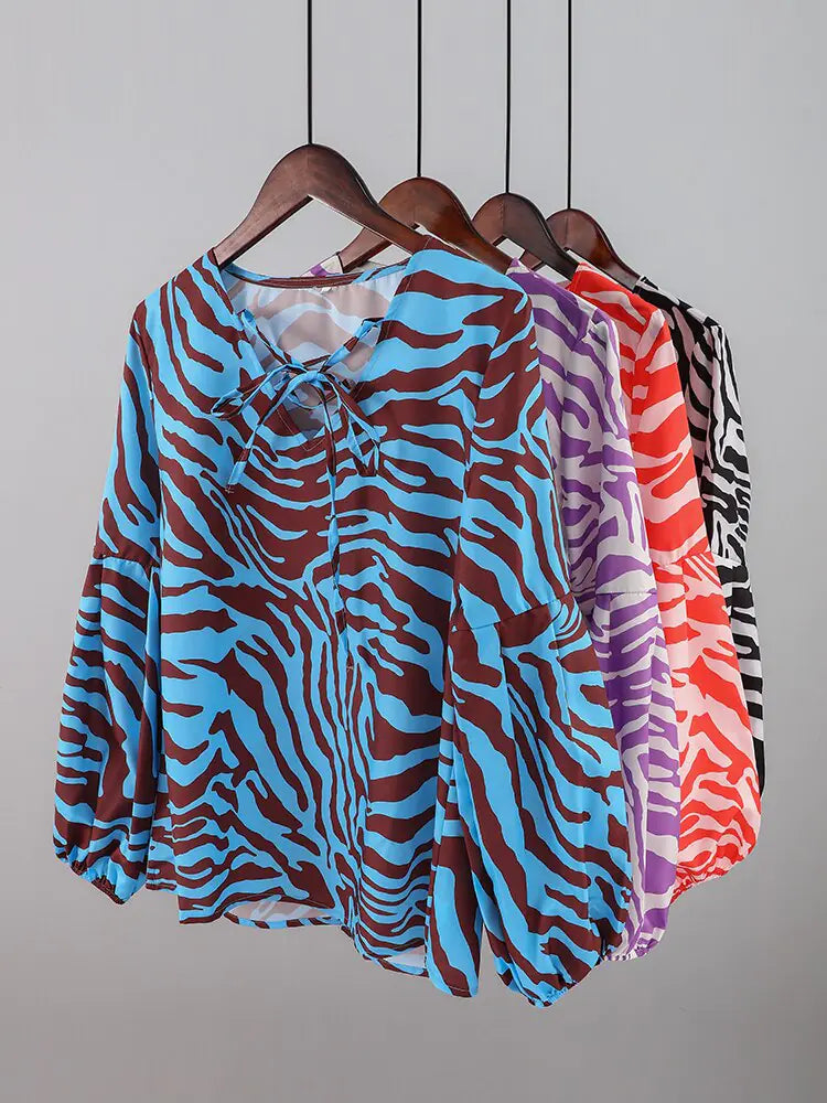 Zebra V-Neck Blouse