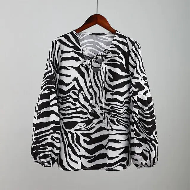 Zebra V-Neck Blouse